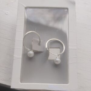 Elegant Silver Hoop Earrings with Pearl Accent